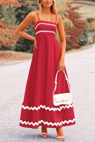 Image of PRETTYGARDEN Women's 2026 Summer Flowy Maxi Dress Casual Sleeveless Spaghetti Strap Ruffle Beach Long Dresses