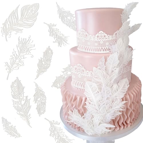 Dentelle de gâteau comestible en forme de plume pour décoration de cupcakes, ensemble de 10 pièces - Blanc