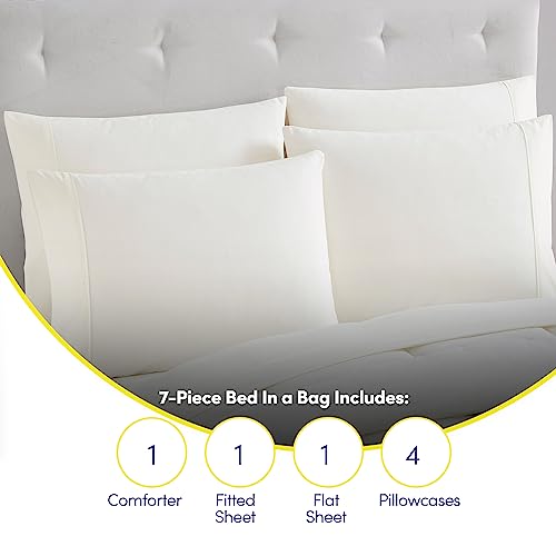 Sweet Home Collection 7 Piece Comforter Set Bag Solid Color All Season Soft Down Alternative Blanket & Luxurious Microfiber Bed Sheets, Ivory, King #TOP5