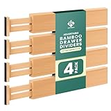 RAPTUROUS Bamboo Kitchen Drawer Dividers - Pack Of 4 Expandable Drawer Organizers With Anti-Scratch Eva Foam Edges - Adjustable Drawer Organization Separators For Kitchen, Bedroom, Bathroom and Office