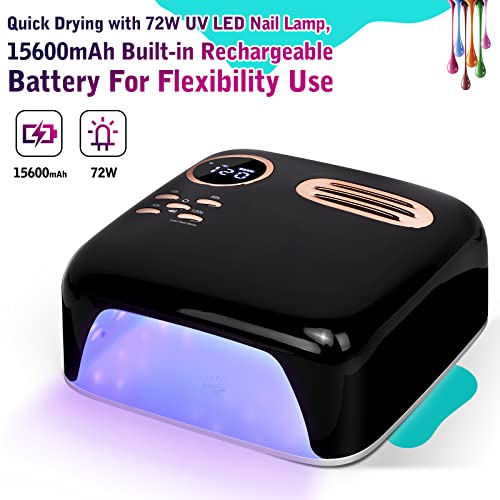 Xttnbm Cordless Uv Led Nail Lamp, 72W Professional Nail Dryer With 36 Uv/Led Beads, 15600Mah Rechargeable Battery, 4 Timers, Auto Sensor, Portable Gel Nail Polish Curing Light For Salon Home Nail Art #TOP2
