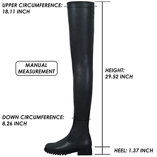 Knee High Boots Women Thigh High Over Knee Stretch Fashion Low Chunky Heel Round Toe Zipper Winter Boots Black Red Us4.5-14, Black, 46 #TOP5