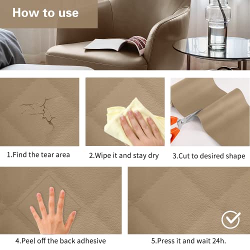 Cahomo Self-Adhesive Leather Repair Patches,8x11 inch Leather Tape for Couches,Vinyl Repair Kit for Furniture,Drivers Car Seats,Handbags,Jackets Dark Beige