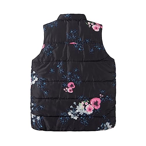 Littlespring Toddler Girls Puffer Vest Fleece Lined Winter Warm Floral Outerwear Vest, Black, Size 4 #TOP1