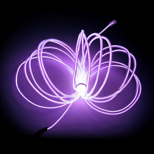 Image of MaxLax EL Wire Purple, 2M Portable Battery Pack Neon Light Strip 360 Cuttable Glowing Rope Lights for Parties, Halloween, DIY Decoration