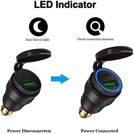 iMESTOU Aluminium DIN Hella Powerlet Plug 30W 5A Power Delivery Motorcycle Dual USB Charger QC 3.0 Quick Charge Power Adapter Waterproof for 12V-24V BMW Ducati Triumph Hella DIN Socket