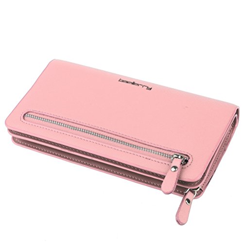 BaoLan Women Leather Credit Card Wallets to Organize Your Cash and Passport with Removable Wristlet Strap
