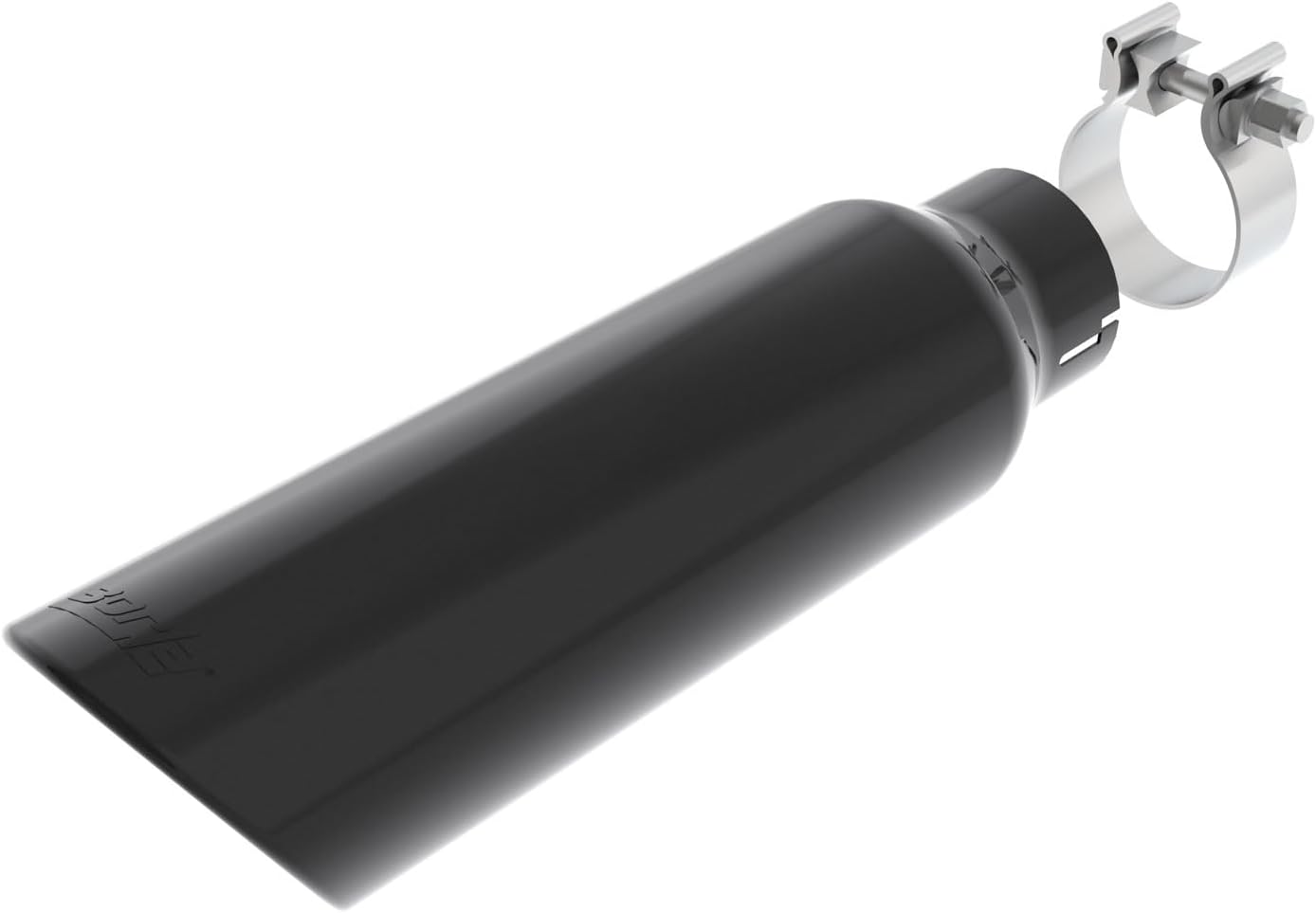 BORLA 20162 Universal Performance Exhaust Tip 2.75" Single Inlet / 4" Round Angle-Cut Single Outlet 14" Long Black Chrome On T-304 Stainless Steel Clamp On Design Clamp Included