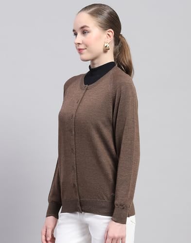Image of Monte Carlo Womens Solid Blue Round Neck Full Sleeve Cardigan