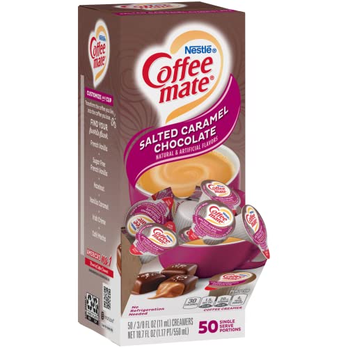 Nestle Coffee mate Liquid Coffee Creamer Singles, Salted Caramel Chocolate, 50 Ct Box (Pack of 2) with By The Cup Coffee Scoop