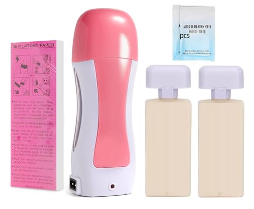 Image of Wax Heater Roll on Wax Heater Machine Hair Removal Wax Kit Painless Skin Types Hands, Legs White Chocolate Liposoluble Wax Easy To Home And Polur Use (Wax Roll on + Wax Cartidge-2 + Wax Strips + Wipes)