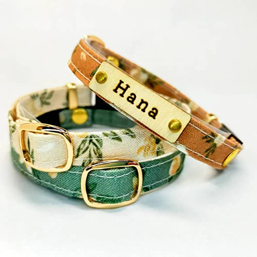 【Felesto】EMY'Sオリジナル コットン100 安全バックル 猫 小型犬 セーフティバックル 花柄 軽量 ストレスフリー (迷子札あり, 猫用セーフティバックル) (2.ベージュ)