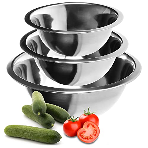 com-four® Set di 3 Ciotole in Acciaio Inox Ø 18, 20 e 24 cm