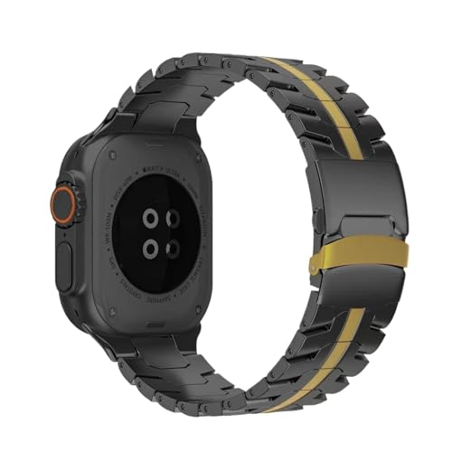 �X�e�����X�X�`�[���X�g���b�v�AApple �ɑΉ��AWatch �V���[�Y 11 10 9 8 SE 3 46mm 45mm 42mm 44mm ���^���u���X���b�g�o���h�AiWatch Ultra 3/2/1 49mm �ɑΉ�(Black Gold,Serie