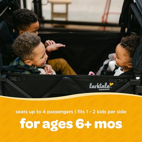 Larktale Caravan Quad, Byron Black - Foldable Stroller Wagon for Kids & Babies - Seats up to Four Passengers - 214 lbs Total Weight Capacity - Dual Sun Canopies, Adjustable Handlebar - 2024 Version