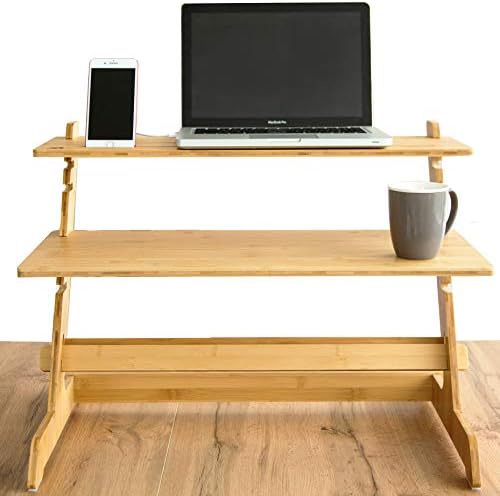 Crew & Axel 2023 (Updated) Standing Desk Converter 100% Natural Bamboo Adjustable Sit Stand Riser Workstati…