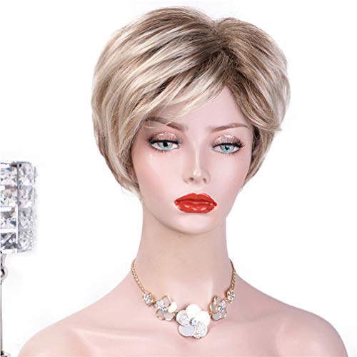 Perruque synthétique bob courte blonde frange cheveux ondulés femme