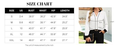 Women's V-Neck Blouse, Long Sleeve Color Block Shirt, Business Casual Tops, Dressy Work Shirt, Fall Fashion Office Wear, XL