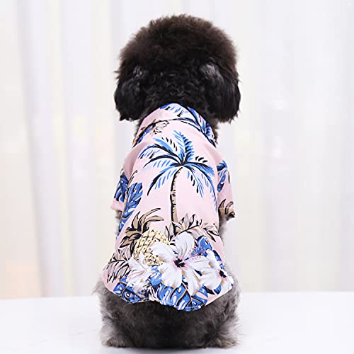 Dog Polo Shirt With Coconut Tree And Pineapple Print For Beach Puppy Summer Camp Clothes For Small And Medium Doggies- Pink (X-Large) #TOP6