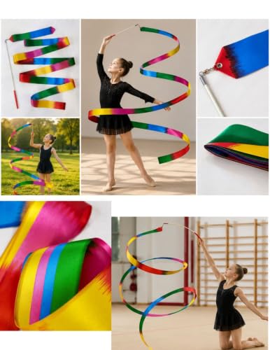 Image of BookMyCostume Gymnastic & Rhythmic Dance Ribbon Wand Collection - 2-Meter Ribbon Sticks - Ideal for School Sports Day & Gymnastic Training - Fancy Dress Costume Accessories for Kids, Teens & Adults