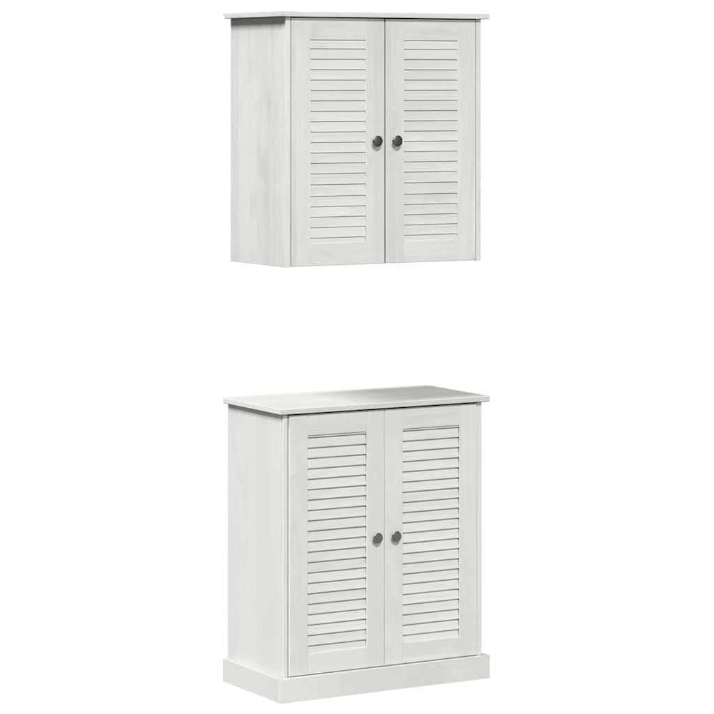 Juego de muebles de baño de pino macizo con acabados artesanales en blanco antiguo