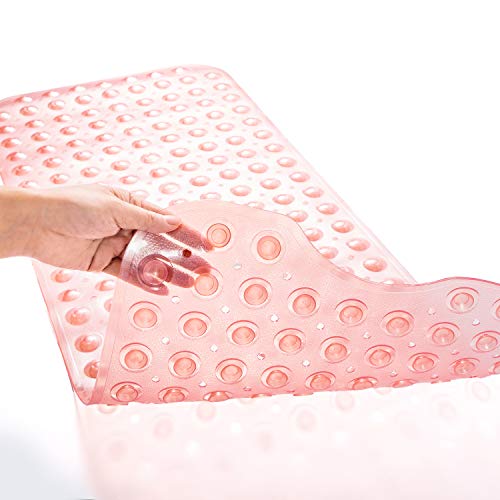 Tapis de bain antidérapant lavable en machine grand format rose - 3