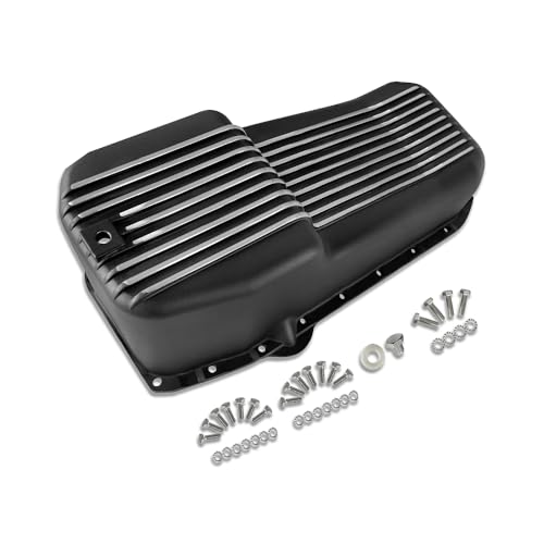 Aflle Racing Finned Black Aluminum Oil Pan Driver Side Fits Chevy Small Block 1955-1979 265 283 305 327 350 with Mounting Hardware