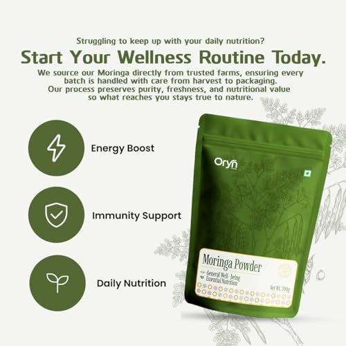 Image of 100% Natural Oryn Foods Moringa Powder 200g for Daily Nutrition, Immunity Support, and Skin Health, with Antioxidants, Vitamins, and Minerals | No Additives | Vegan | Pure Moringa
