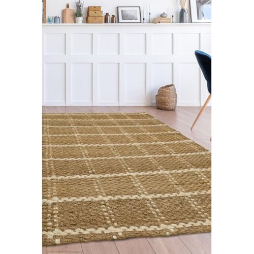 Image of Modern Style Rugs Natural Jute Check Rug, Hardwearing Durable Jute Suitable for Bedroom, Living Room, Hallway, Bathroom, Lounge, Office Room Rug - 100x150cm