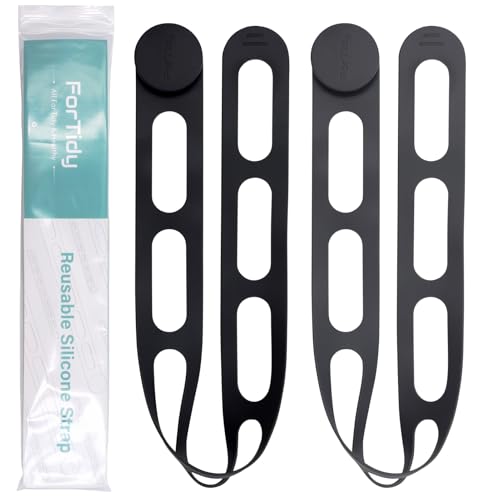 FORTIDY Silicone Latch Strap for Slow Cooker Lid, Pot, Bento Box, 21.65 in Reusable Elastic Self-Lock Silicone Tie for Bundling or Organizing Curtain, Cords, Yoga Mat, Camping Mat, 2pcs (Black&Gray)