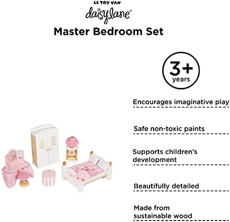 Le Toy Van - Wooden Daisylane Master Bedroom Dolls House Accessories Play Set For Dolls Houses | Dolls House Furniture Sets - Suitable For Ages 3+