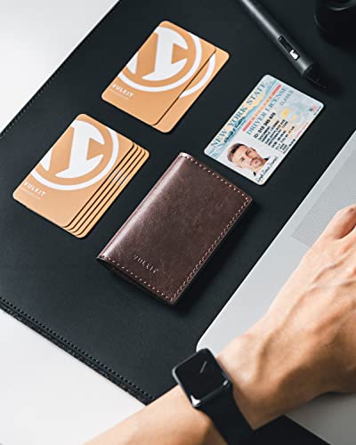 Image of VULKIT Leather Business Card Holder 2 Sided Slim Business Name Card Organizer for Men or Women, Up to hold 20 cards (Vintage Espresso)