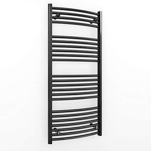 500mm Wide Curved Black Electric Pre-Filled Heated Towel Rail Radiator For Bathroom Designer UK (500mm x 1200mm (h))