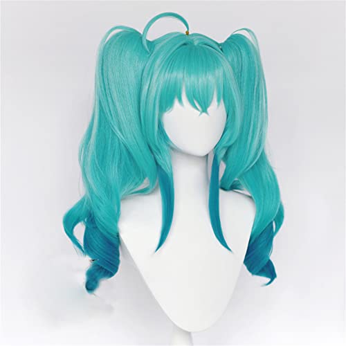 Xingwang Queen Anime Hatsune Miku Little Devil Cosplay Wigs Clip On 55Cm Long Green Gradient Curly Ponytails #TOP2