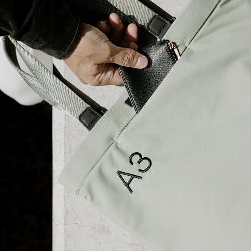 A3 Daily Tote by Memobottle - Slim Design, Padded 16” Laptop Compartment, Water-Resistant 100% Recycled Nylon Canvas - Eucalypt3