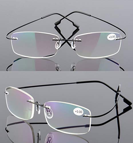 KOOSUFA Rimless Alloy Reading Glasses - Hingeless Lightweight Readers for Men and Women Black +3.0, 1x Black - Image 3