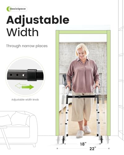 OasisSpace Compact Folding Walkers, Lightweight Walkers for Seniors Adults Elderly, Rolling Front Wheels Walker, Standard Walking Assist Narrow Walker for Small Spaces Up to 300lbs