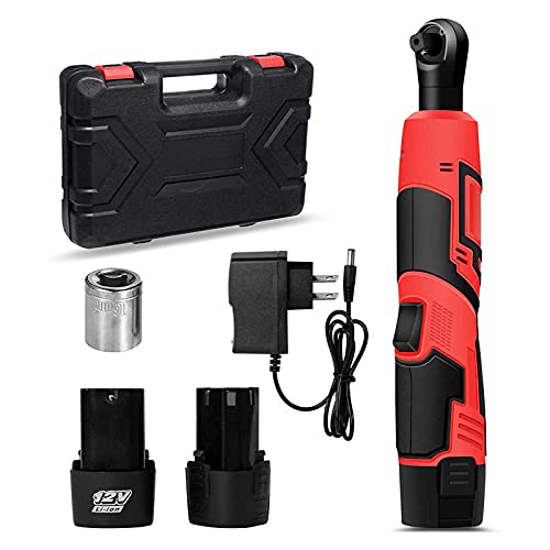 HAOKEY Clé à Cliquet électrique de 3/8", Clé à Cliquet électrique Sans Fil Sans Fil 12V 60nm avec 2 Batterie Lithium-ion Rechargeable Et Chargeur Rapide Cover