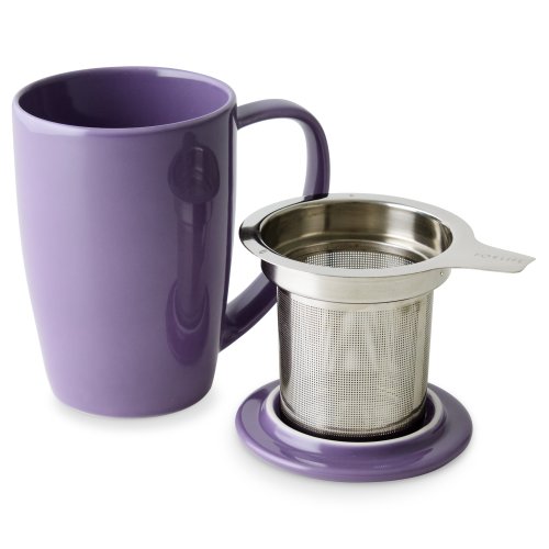 FORLIFE Curve Tall Tea Mug with Infuser and Lid, 15-Ounce, Purple