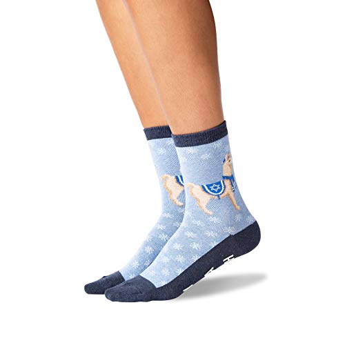 HOTSOX Womens Happy Llamakkah Non Skid Socks 1 Pair, Blue Heather, Womens 9-11