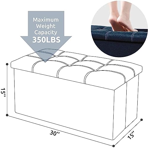 Image of Folding Storage Ottoman cube storage Sofa Bench Storge Organizer & Footrest stool for Bedroom, Living Room, Office Seat Sofa (Large (78 x 38 x 38 CM), Grey)