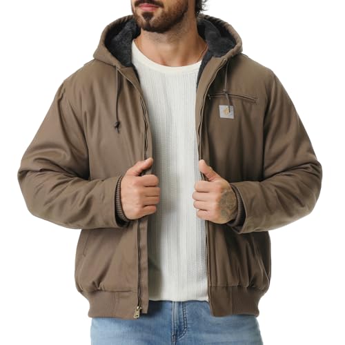 Image of Men's Work Coat Washed Duck Fleece Lined Waterproof Workwear