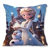 YFCHOTI Kissenbezug Kinder, Eiskönigin Zierkissenbezüge Eisa-Prinzessin Kissenhülle, Cartoon Kopfkissenbezug mit Doppelseitigem Muster und Verdecktem Reißverschluss für Bett Sofa Stuhl Auto, 45x45cm