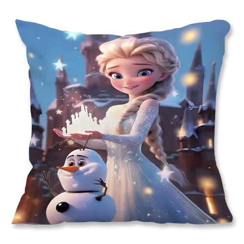 YFCHOTI Kissenbezug Kinder, Eiskönigin Zierkissenbezüge Eisa-Prinzessin Kissenhülle, Cartoon Kopfkissenbezug mit Doppelseitigem Muster und Verdecktem Reißverschluss für Bett Sofa Stuhl Auto, 45x45cm