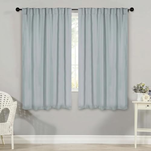 SUPERIOR Modern Solid Room Darkening Curtains, 2 Panel Set 42x63 Stone Blue