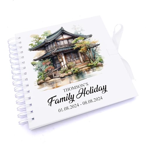Personalised Japan Holiday Memory Scrapbook Journal Photo Albums (Japanese house on the river, 8 x 8 Inches)