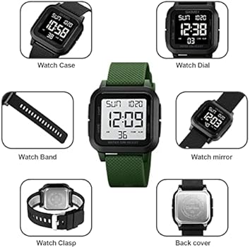 Forrader Vierkant digitaal herenhorloge, grote cijfers, wijzerplaat, groot gezicht, waterdichte led-sporthorloges met alarm, datum, stopwatch, uniseks elektronische polshorloges voor mannen en vrouwen