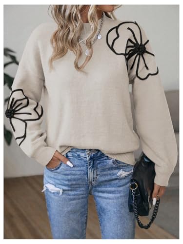 Image of Milumia Women's Floral Pattern Mock Neck Long Sleeve Drop Shoulder Pullover Sweaters