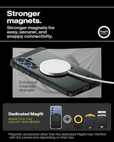 Image of Spigen for Galaxy S25 Case, Tough Armor MagFit [Kickstand] [Compatible with MagSafe] [Military-Grade Protection] - Abyss Green