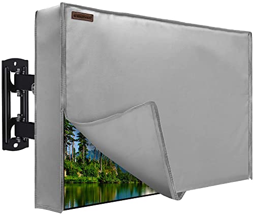 Outdoor TV Cover 52-55 inch, IC ICLOVER 600D Heavy Duty Weatherproof TV Enclosure, Waterproof Zipper Access with Bottom Seal for Outside LED, LCD, OLED Flat Screen TVs, Size: 52